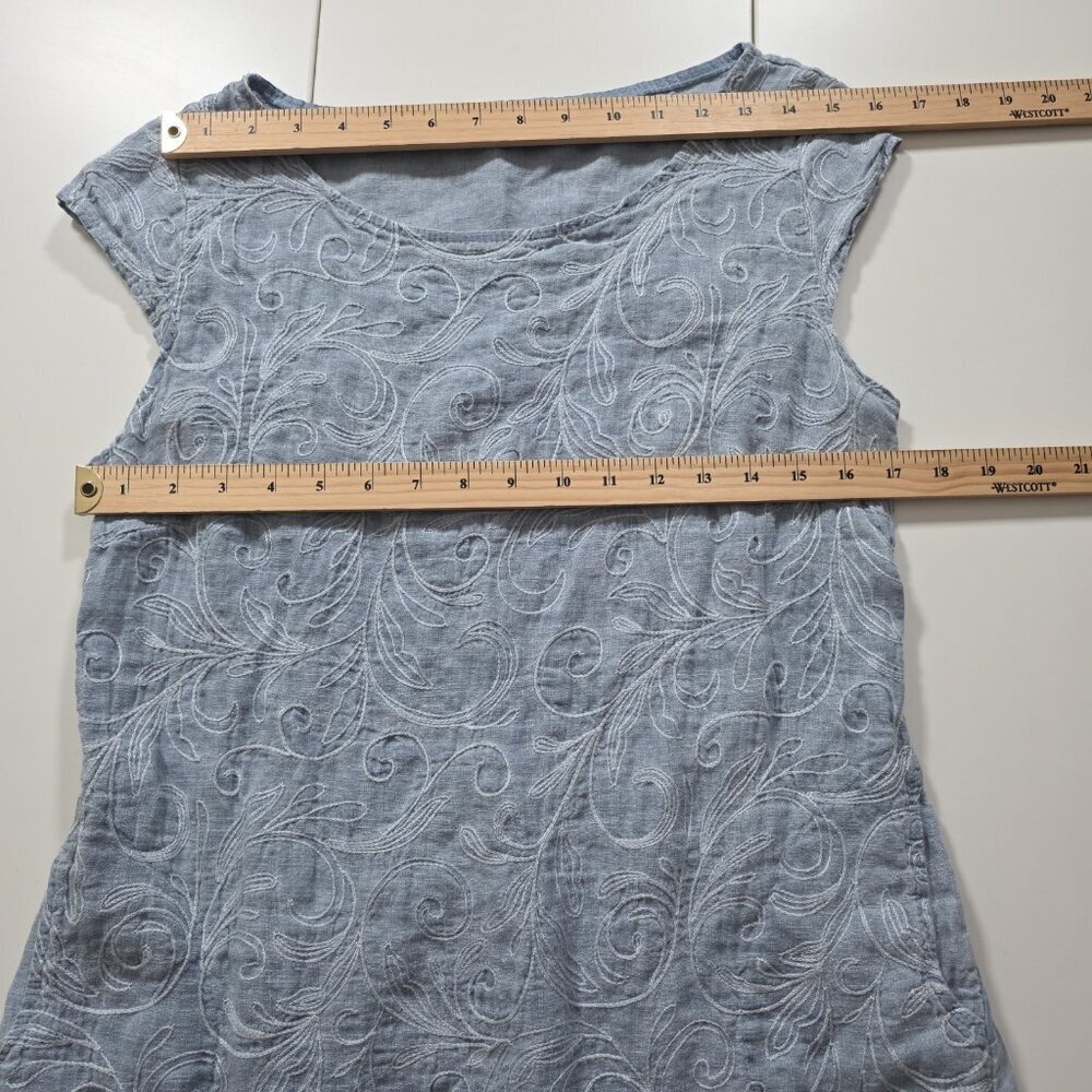Lina Tomei Linen Dress XL Runs Small Blue Embroidered Pockets SS Linen Coastal - Picture 4 of 15